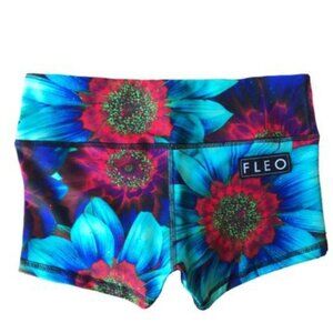 Fleo Neon Azul Blue and Red Floral Athletic Shorts SMALL EUC